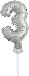 Unique 3 Number Shaped Silver Foil Balloon Cake Topper, 5-Inch Size