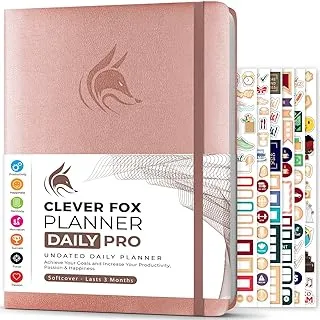 Clever Fox Planner Daily PRO - مخطط الحياة اليومية بحجم 8.5 × 11 بوصة مقاس A4 ومجلة الامتنان لزيادة الإنتاجية وإدارة الوقت وتحقيق أهدافك - غير مؤرخ - يدوم 3 أشهر (ذهبي وردي)