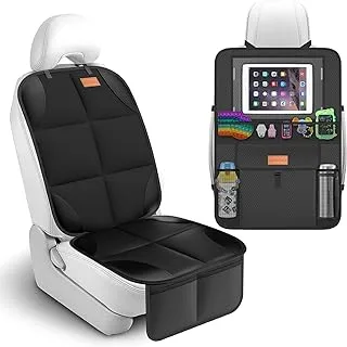 Smart elf Car Seat Protector Set with iPad and Tablet Holder Kick Mat Cover, Universal Stain Resistant Protective Baby Child Car Seat Protectors Rear Back Seat Organizer - 2Pack