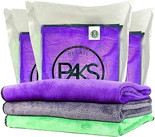 Paks Edgeless Microfiber Towels for Cars - 16x24 Microfiber Towel, Extra Absorbent Microfiber Towels (Cleaning/Car Detailing Towels), Streak-Free Microfiber Cloths Cleaning, 3-Pack, Multi-Color