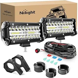 Nilight 2Pcs 6.5Inch Led Pods Light Bar 120W Driving Boat Led Off Road Trucks Lights with Mounting Bracket Horizontal Bar Tube Clamp with Off Road Wiring Harness-2 Leads, 2 Years Warranty