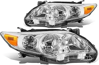 DNA MOTORING HL-OH-TCOR11-CH-AM Chrome Housing Amber Corner Headlights Replacement For 11-13 Corolla Sedan