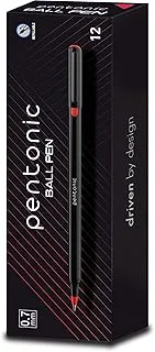 Pentonic Ball Point Pen Box Pack | Tip Size 0.7 mm | Click Off Mechanism, Black Matt Finish Body | Comfortable Grip For Effortless Writing Experience | Red Ink, Pack of 12