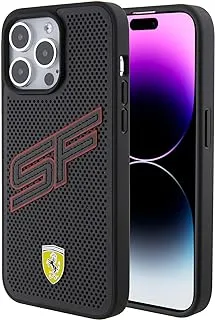 حافظة CG Mobile Ferrari لهاتف iPhone 15 Pro Max - حافظة جلدية PU بتصميم كبير مثقوب SF - مضادة للخدش - مقاومة للسقوط - غطاء خلفي نحيف كامل لحماية الصدمات لهاتف iPhone 15 Pro Max 6.7 بوصة - أسود