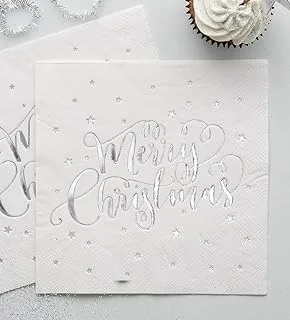 Merry Christmas Foiled Napkins - Silver