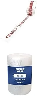 MARKQ Fragile Tape 48mm x 60 yards + Bubble Wrap Roll 30 cm x 10 m