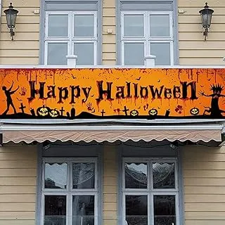 BPA® Halloween Decorations Indoor Outdoor Banner Rectangle Halloween Trick or Treat Banner with Brass Grommets, For Home Garden Villa Porch Sign Halloween Party Banner(A)