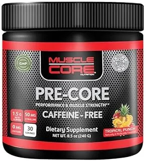 Muscle Core Pre-Core Workout Powder I Caffeine Free I Support Performance & Muscle Strength I Rich in Beta Alanine Pre Workout I Tropical Punch Flavour I 240 Grams (30 Servings)