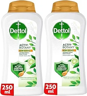 Dettol Activ-Botany Antibacterial Showergel & Bodywash, Green Tea & Bergamot Fragrance, with Plant-Derived Ingredients for Effective Germ Defence & Personal Hygiene, 250ml, Pack of 2