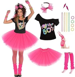 Women's 80's Costumes with Accessories Set Tutu Skirt Earrings Necklace Bracelets Fishnet Gloves Legwarmers Headband All in …