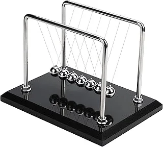 CERROPI Newton Cradle Balance Balls, Newton Pendulum with 7 Balls, Classic Newton Swing Ball, Science Physics Gadget | Desk Toys & Accessories, 50+ Sec Swingtime, Marble Base, Black