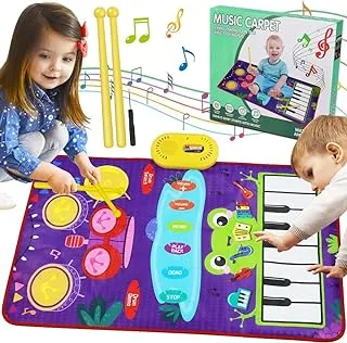 Bellsberry Baby Music Mat for Boys Girls Gift, Baby Toys 2-in-1 Toddler Musical Toys Piano Keyboard Drum Mat with 2 Sticks,Early Education Learning Floor Blanket for 1 2 3 4 5 6 Year Old Kids Birthday