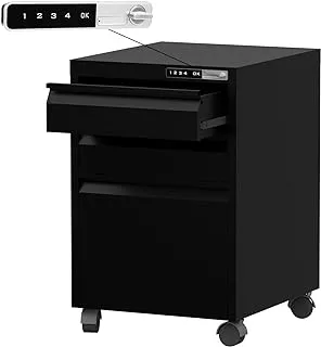 MAHMAYI OFFICE FURNITURE OEM File Cabinet with Touch Screen Digital Lock, Portable Cabinet with 3 Storage Drawer, Vertical File Cabinet, Caster Wheels Ideal for Office - Black