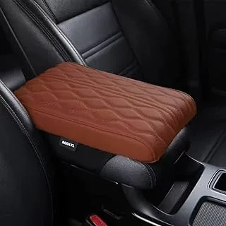 BODLYL Car Center Console Cover, Memory Foam Car Armrest Cushion, Brown Auto Arm Rest Pad, Leather Arm Rest Covering Car, Hand Rest Pillow for SUV/Truck/Vehicle (Brown)