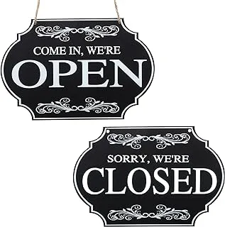 BPA Rustic Wooden Store Open and Closed Business Sign Two Sided Reversible Come In We're Open or Closed Store Hanging Sign for Coffee Bar Shop Door Window, 11.8 x 7.8 Inch (Black Board, White Words)