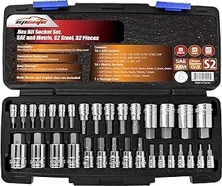 EPAuto 32 PCs Hex Bit Socket Set, SAE and Metric, S2 & Cr-V Steel