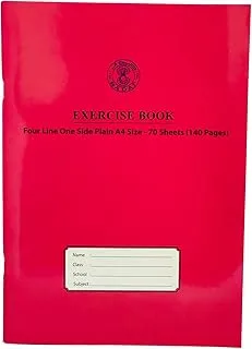 Sadaf Four Line One Side Plain Exercise Book, A4 Size, Red