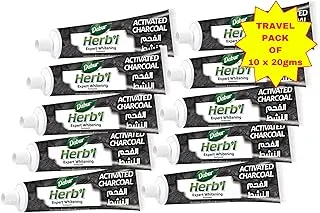 Dabur Herbal Activated Charcoal Mini Toothpaste (10x20g) | Travel Friendly | Enriched with Activated Charcoal | For Healthy Gums & Strong Teeth | Value Pack