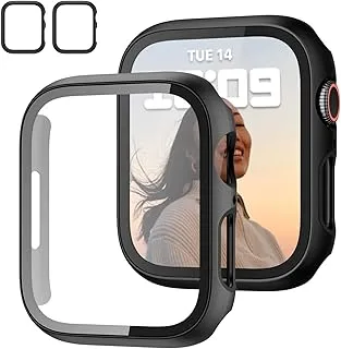 AWH 2 Pack Case Tempered Glass Screen Protector for Apple Watch Series 7 45mm, Slim Guard Bumper, Full Coverage Hard PC Protective Cove, HD Ultra-Thin Cover for iWatch 45mm, (Black+Black)