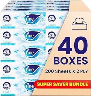 Fine Facial Tissue 200 sheets X 2 Ply, 40 Boxes. Super Saver Bundle offer