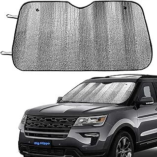 Big Hippo Front Car Sunshade Windshield-Jumbo/Standard Sun Shade Keeps Vehicle Cool-UV Ray Protector Sunshade-Easy to Use Sun Shade-Silver(55.16