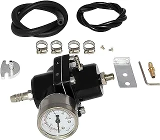 0-140 PSI Universal Adjustable Fuel Pressure Regulator Kit with Gauge Hose, Black