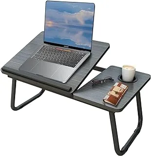 SKY-TOUCH Foldable Laptop Desk for Bed Couch, Adjustable Height Tilt Portable Laptop Stand for Desk, Small Lap Desk, Non-slip Table for Computer and Writing, PC Tray Table with Cup Holder for Sofa