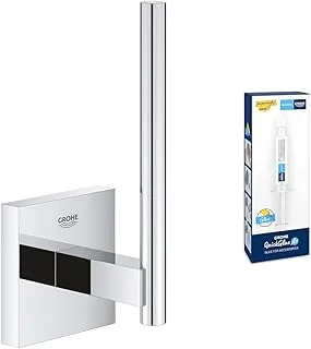 GROHE Start Cube Spare Toilet Roll Holder with GROHE QuickGlue A1 |QuickFix|Screw or Glue: Extra Easy to Fit with Quick Glue|Concealed Fastening | Including Screws and Dowels |Size 134 mm |Chrom