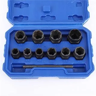 LSLANSOON 11pcs Twist Socket Set, 9-19mm Lug Nut Remover Set Damaged Bolt Screw Nut Extractor Tool Set Including a Punch Rod