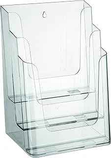 BPA® A4 Brochure Holder, Three Tier Dispenser Crystal Clear Acrylic, Portrait- size: 29.7L x 15.5W x 32H centimeters