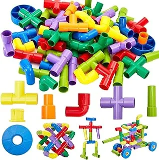 Mumoo Bear Tube Building Blocks Toys for 3 4 5 Year Old, DIY Baby Bath Water Pipe Tube Plastic Toy Construction Building Blocks Set STEM Learning Gifts for Kids Baby Toddler Children