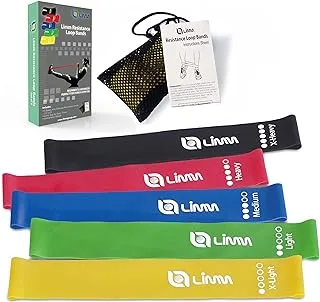 Limm Resistance bands Exercise Loops - Set of 5, 12-inch Workout bands for Home Fitness, Stretching, Physical Therapy and More - Includes Bonus eBook, Instruction Manual, Online Videos & Carry bag