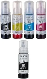 حبر Epson EcoTank بأربعة ألوان أسود، أرجواني، سماوي، أصفر + زجاجة حبر سوداء 65 مل