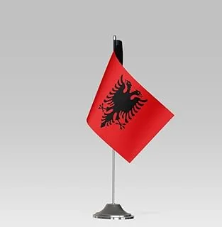 علم طاولة صغير الحجم BPA® ALBANIA FLAG مع حامل ديكور مكتبي أنيق (23 × 10 سم)