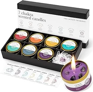 Chakra Candle Box Set of 7 with Crystals Inside | for Aromatherapy, Meditation, Yoga, Reiki and Mindfulness | Gift Box Candles