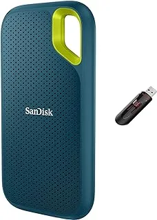 SanDisk 1TB Extreme Portable SSD، سرعة 1050 ميجابايت/ثانية، حماية من السقوط، مقاومة للماء/الغبار، متوافق مع الهواتف الذكية PC وMAC وTypeC، لون مونتيري مع محرك فلاش Cruzer Glide 64GB 3.0 USB