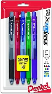 قلم جل سائل قابل للسحب من Pentel EnerGel-X، 0.5 مم، طرف إبرة، حبر متنوع، عبوة من 5 قطع (BLN105BP5M)