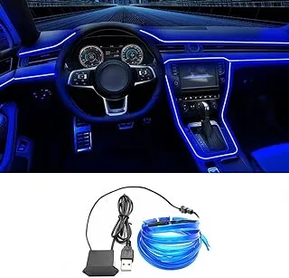 EL Wire Interior Car LED Strip Lights, LEDCARE USB Neon Glowing Strobing El Wire Lights with 6mm Sewing Edge, Ambient Lighting Kits for Cars Garden Decorations (5M/16.5FT, Blue)