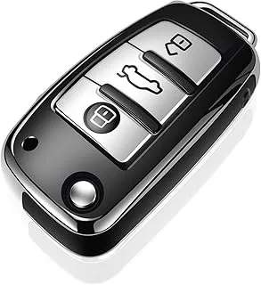 Tukellen لغطاء مفتاح Audi Key Fob، غطاء غطاء مفتاح حماية كاملة ناعم من مادة TPU 360 درجة متوافق مع Audi A1 A3 Q3 Q7 R8 A6L TT (فقط لمفتاح الوجه 3 أزرار) - فضي