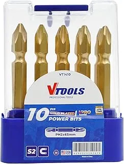 VTOOLS 10 Pieces PH2 Magnetic Screwdriver Bits Set 2/5 Inch, Gold Plated S2 Steel Precision Bits with Case, Ideal Tool for Repairing Car, Bicycle, Furniture, VT1410