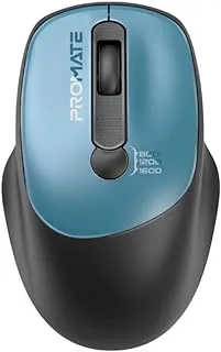 Promate Wireless Mouse, EZGrip Ergonomic Ambidextrous 2.4GHz Mice, Adjustable 1600DPI, 6 million Keystrokes, Nano USB Receiver, 10m Range, 120-hour Working Time for Laptops, PC, UNIGLIDE.BLUE