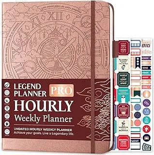 إصدار جدول الساعة Legend Planner PRO - منظم أسبوعي ويومي فاخر غير مؤرخ مزود بفتحات زمنية. مجلة كتاب مواعيد إدارة الوقت للعمل والحياة الشخصية، غلاف مقوى بحجم A4 - ذهبي وردي