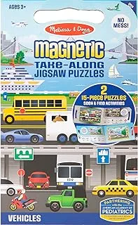 Melissa & Doug Take-Along Magnetic Jigsaw Puzzles Travel Toy Vehicles (2 15-Piece Puzzles)