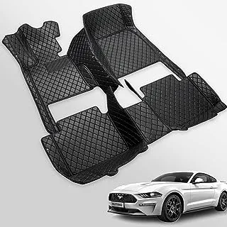 Castlerock Leather Car Floor Mats for Ford Mustang 2015-2023 All Surround Custom Fit Mustang Floor Liner(Full Set-Black Seam)