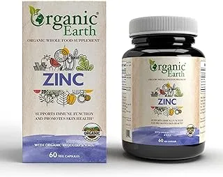 Organic Earth Plant Based Zinc 25 MG I Supports Immune Health, Skin Health, Reproductive Health and Wound Healing I Vegan, Gluten Free, Clean Nutrition I 60 Capsules