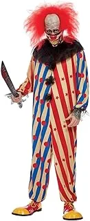 Creepy Clown Costume, Red & Blue, All In One, Neck Ruffle & Mask (M)