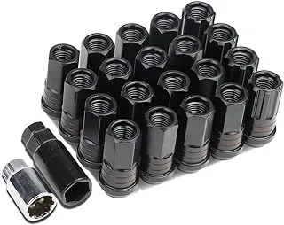 DNA MOTORING LN-ZTL-9017-15-BK 16Pcs M12 x 1.5 Open End Aluminum Wheel Lug Nuts w/Lock Nut + Key + Extension Adapter, 25mm OD/45mm H (Black)