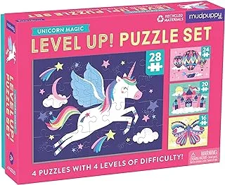 Unicorn Magic Level Up! Puzzle Set from Mudpuppy, Includes 4 Jigsaw Puzzles with 16 – 28 Pieces, Features Enchanting and Magical Unicorns, Perfect for Ages 3+