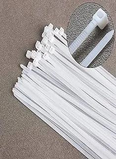 250Mm Cable Ties White (100 Pack), Wire Ties With 18Kg Tensile Strength, Self-Locking Heavy Duty Nylon Plastic Zip Ties Wraps For Office, Household And Outdoor