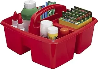 Storex 3-Compartment Small Caddy – Multipurpose Classroom Organizer with Handle, Red, 5-Pack (00949U06C)